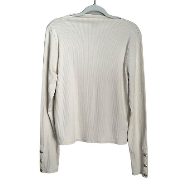 J. Crew Women’s Vintage Rib Split-Neck T-shirt with gold buttons Ivory Size XL - Picture 1 of 9